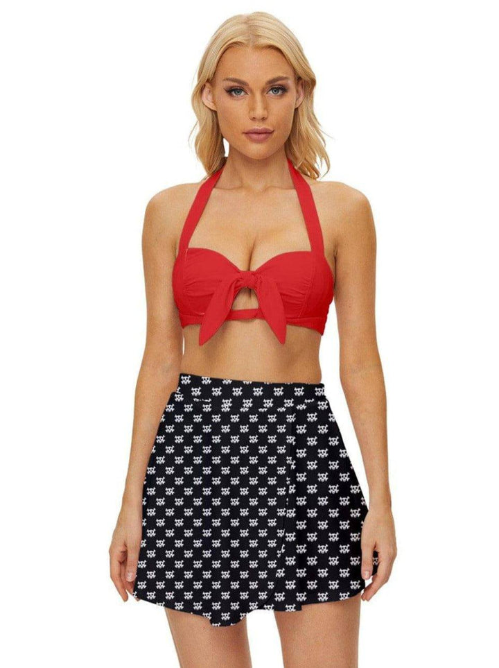 Skulls & Crossbones Vintage Style Bikini Top and Skirt Set - Poison Arrow Retro