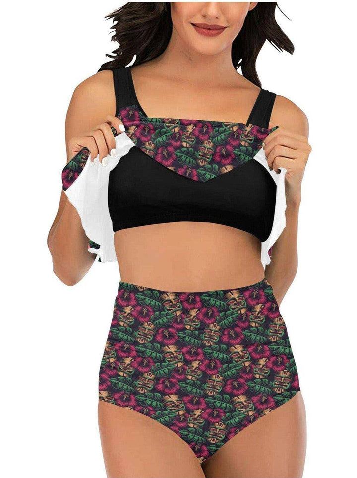 TIKI Ruffle Top High Waisted Bikini - Poison Arrow Retro