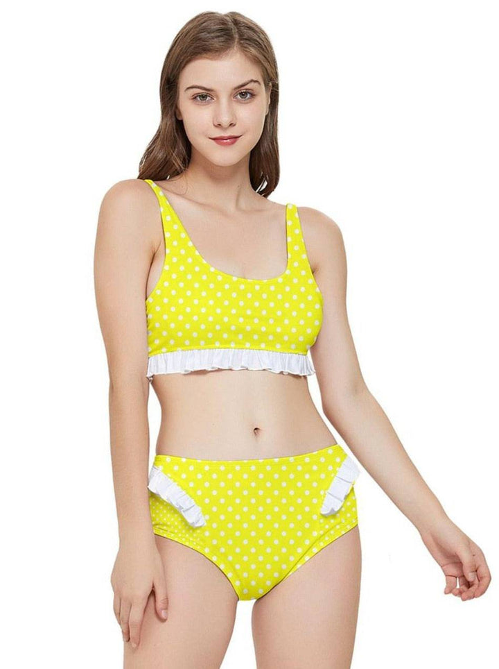 Yellow Polkadot Frilly Bikini Set - Poison Arrow Retro