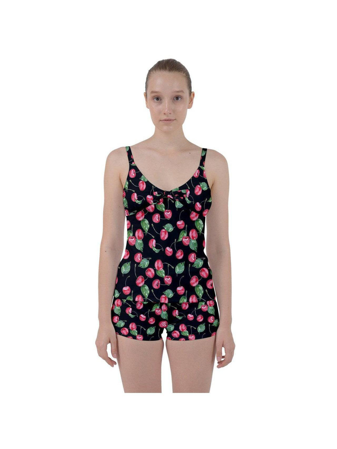 Retro Cherries Tie Front Two Piece Tankini