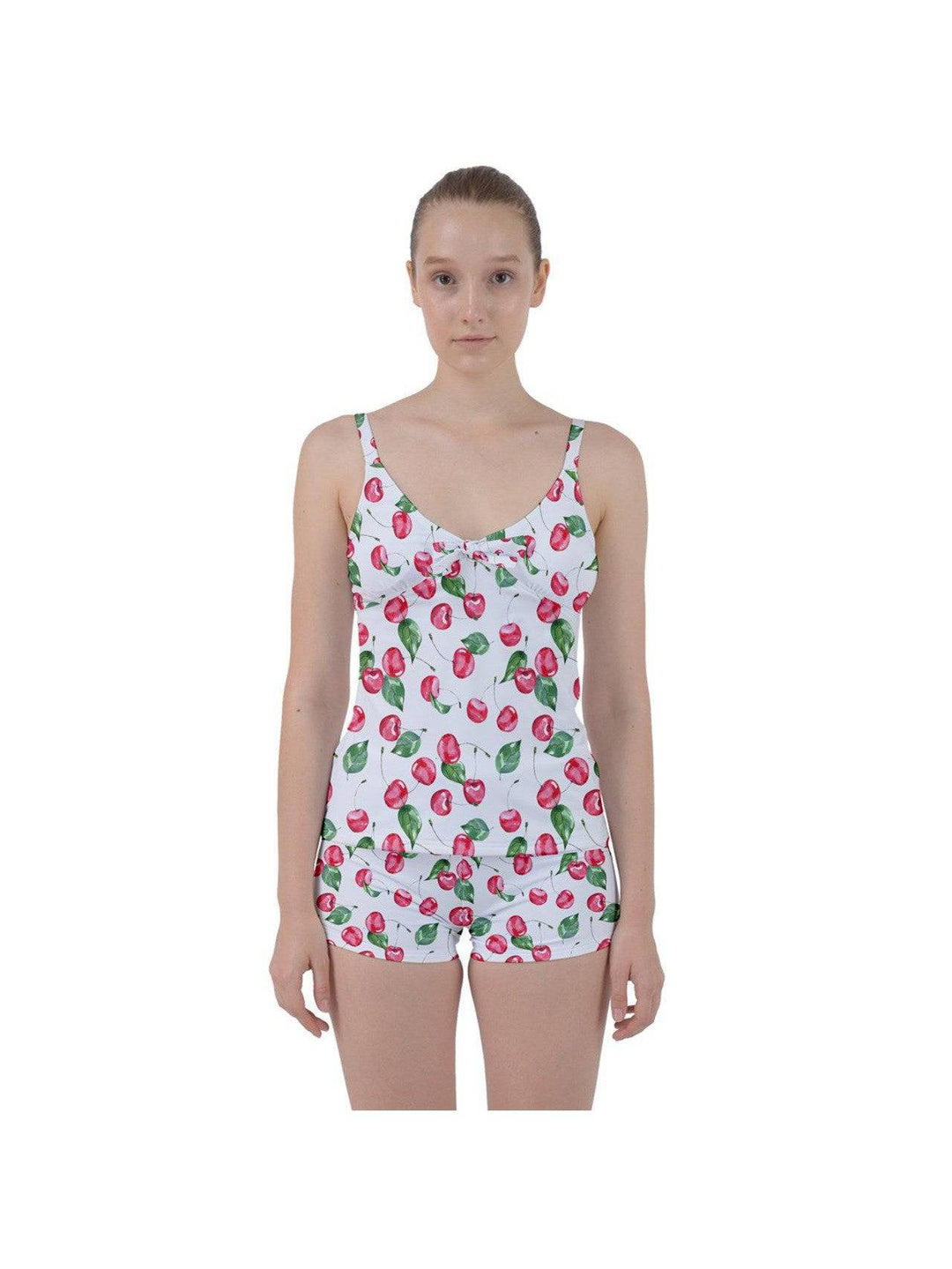 Retro Cherries Tie Front Two Piece Tankini