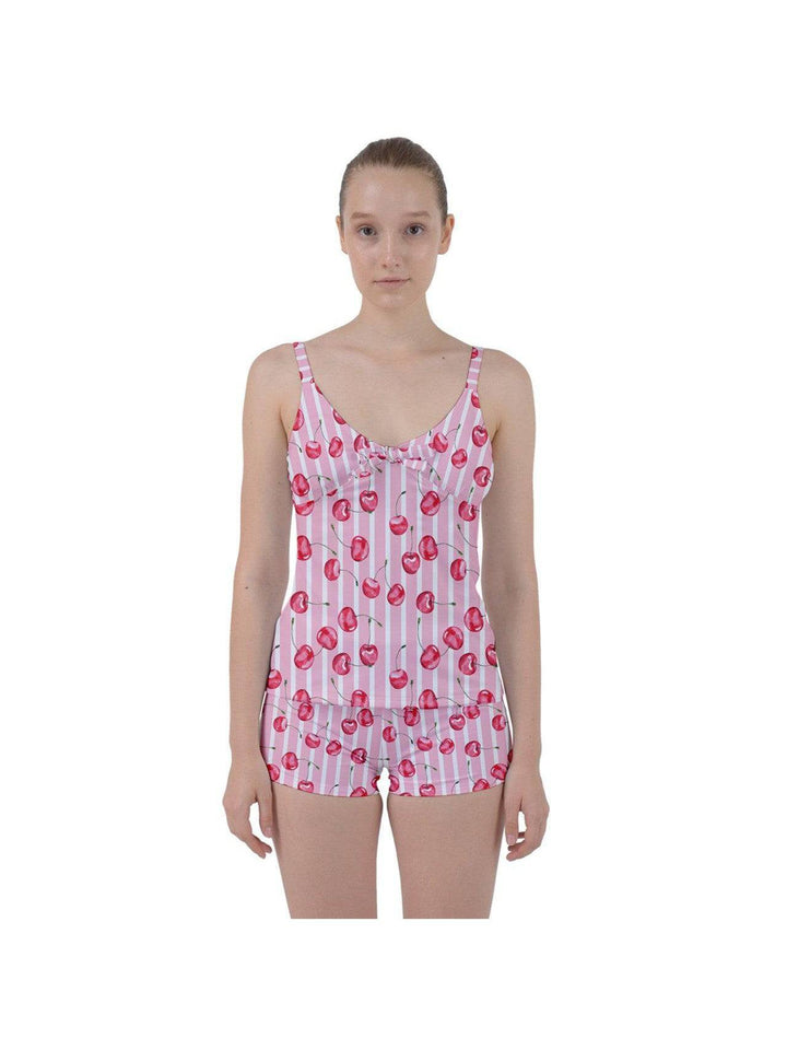 Retro Cherries Tie Front Two Piece Tankini - Poison Arrow Retro