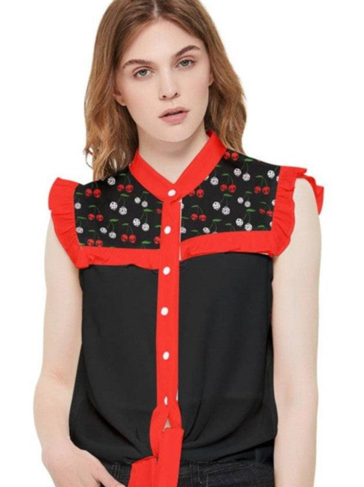 Cherry Skulls & Dice Tie Front Top - Poison Arrow Retro