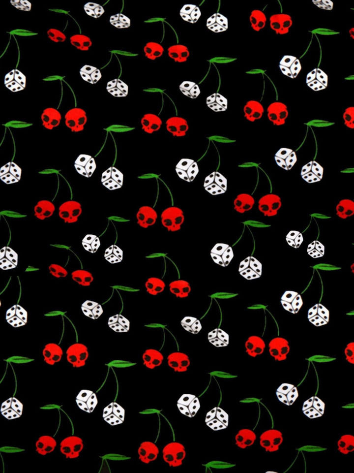 Cherry Skulls & Dice Tie Front Top