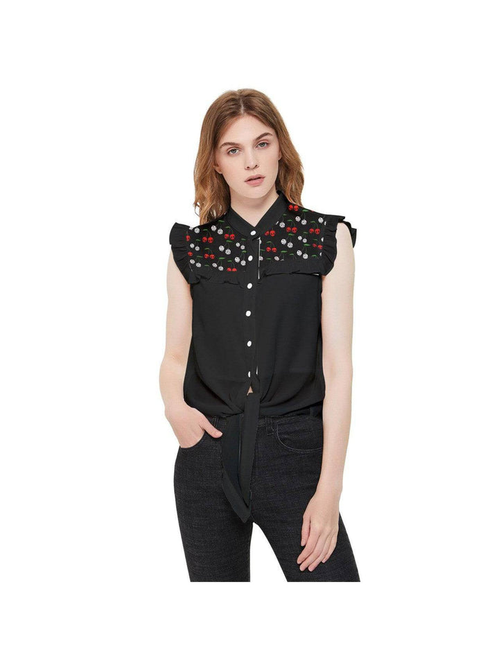 Cherry Skulls & Dice Tie Front Top