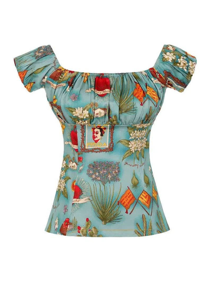 Frida Teal Peasant Style Top