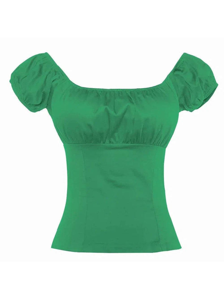 Green Peasant Style Top [IN STOCK] - Poison Arrow Retro