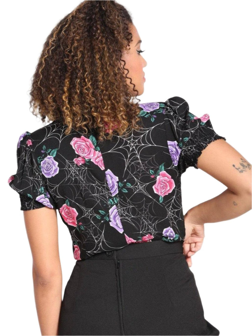 HELL BUNNY Eloise Spider Blouse - Poison Arrow Retro