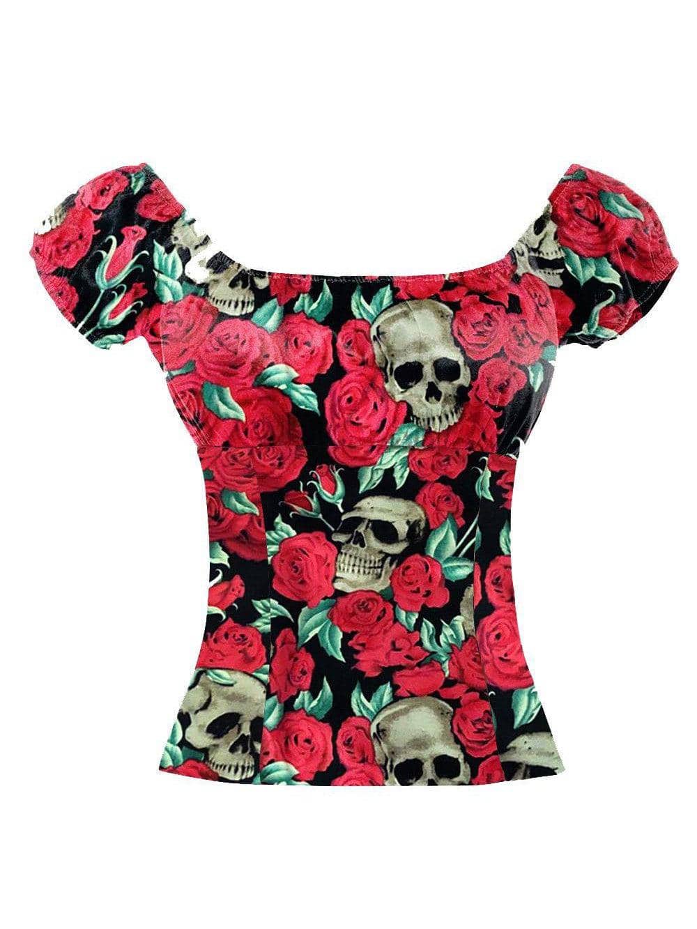 Skulls and Roses Peasant Style Top - Poison Arrow Retro