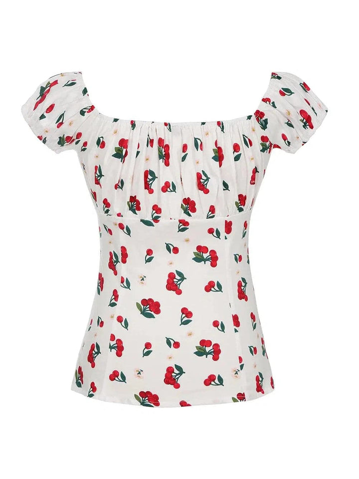 White Cherries Peasant Style Top - Poison Arrow Retro