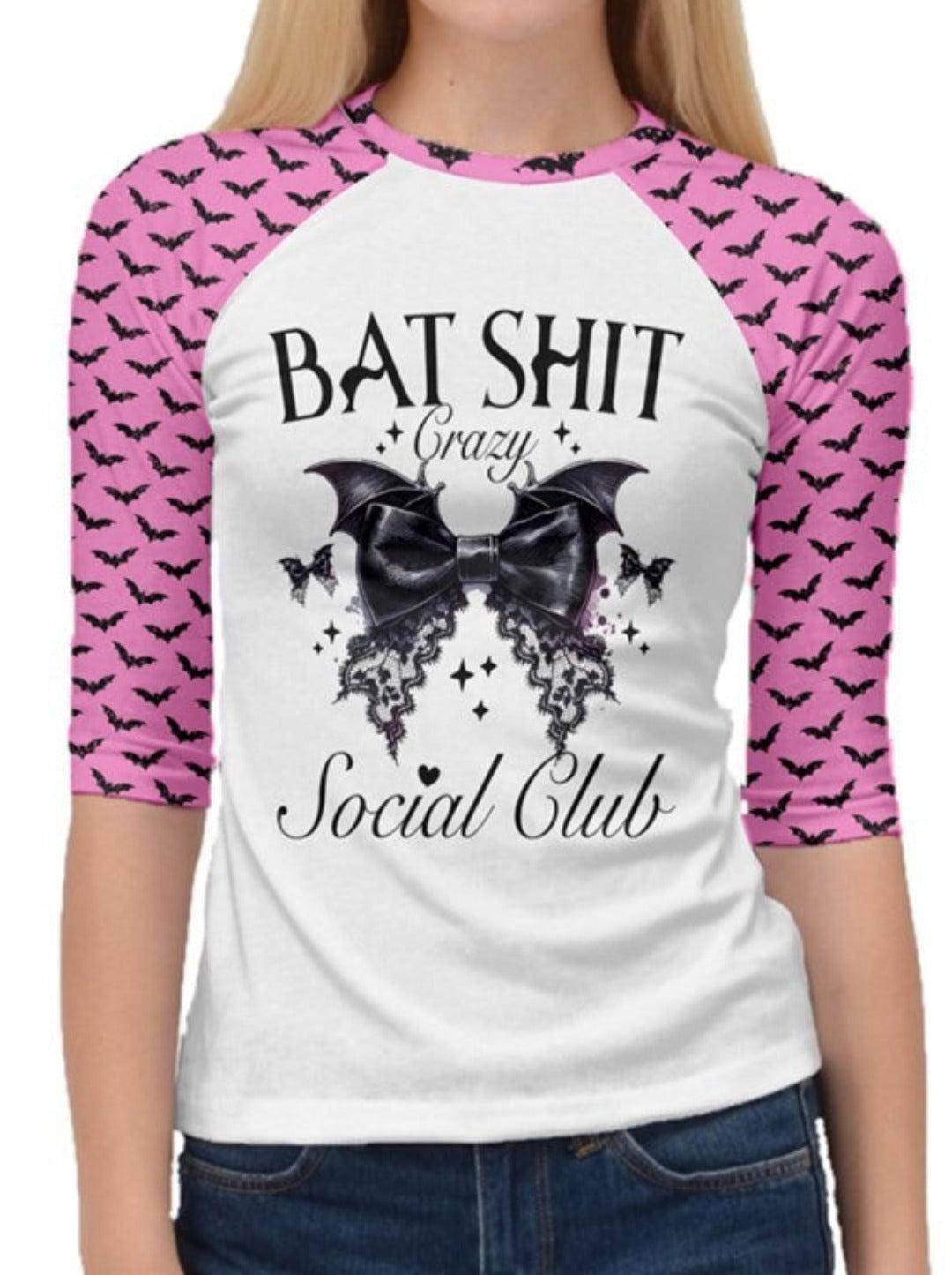 Bat Shit Crazy Social Club 3/4 Sleeve  Raglan T-Shirt