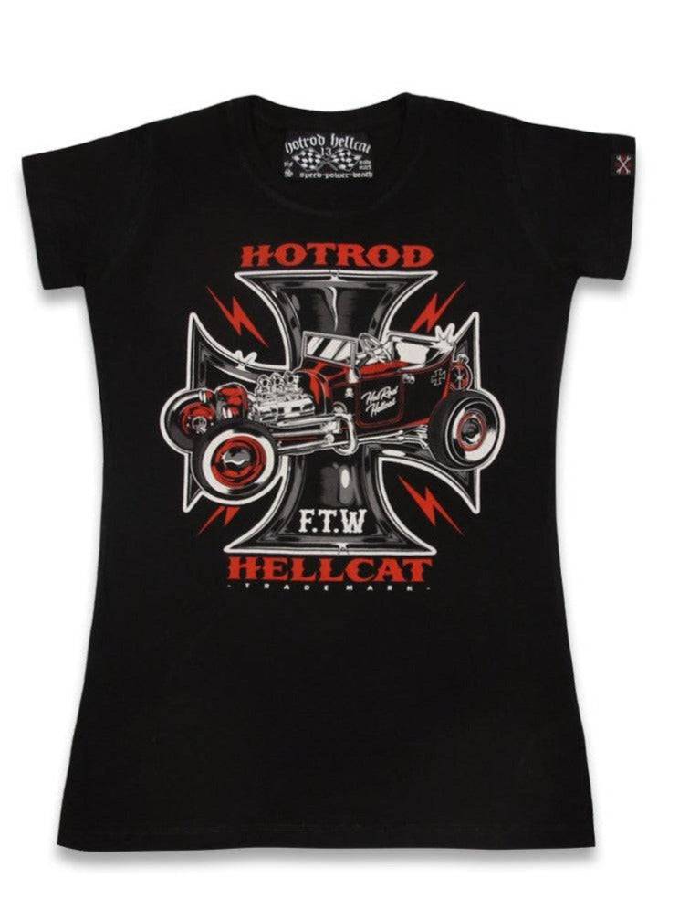 Hotrod Hellcat Iron Cross Ladies Tshirt - Poison Arrow Retro