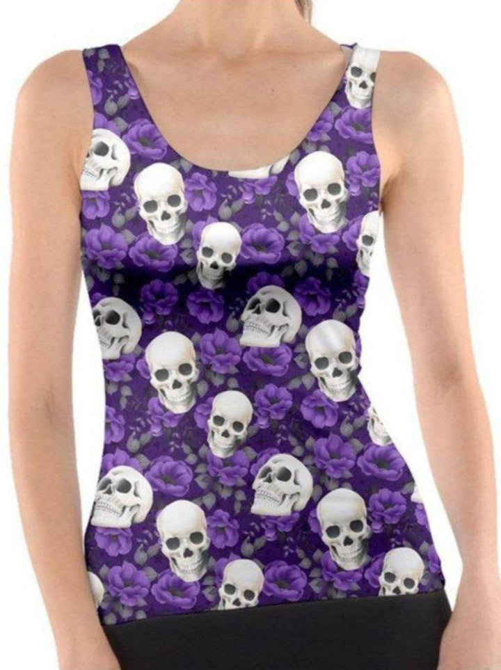 PURPLE ROSES AND SKULLS Tank Top - Poison Arrow Retro