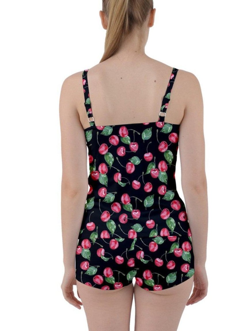 Retro Cherries Tie Front Two Piece Tankini