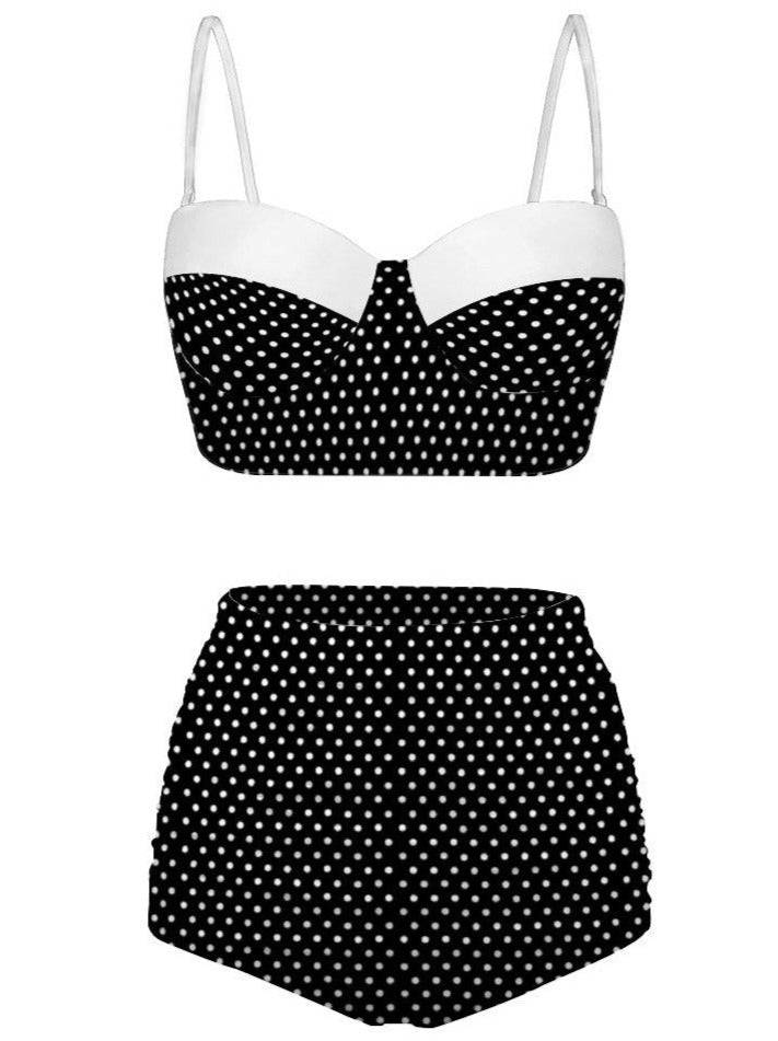 Black Polka Dot High Waist Retro Bikini