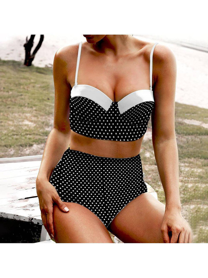 Black Polka Dot High Waist Retro Bikini