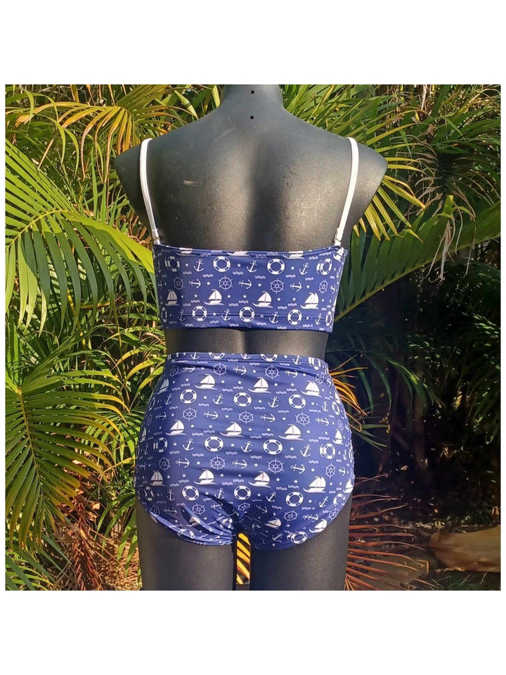 Nautical High Waist Retro Bikini