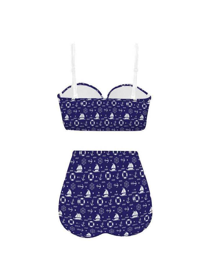 Nautical High Waist Retro Bikini