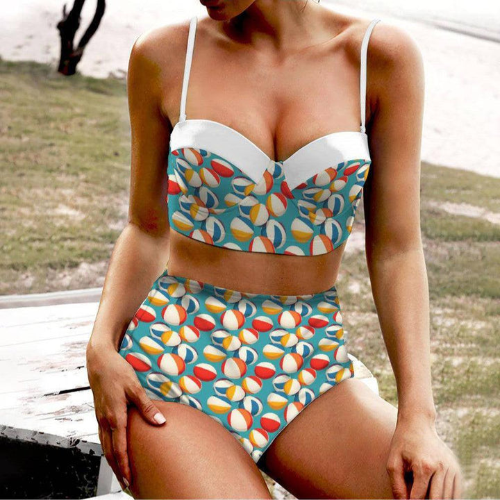 Retro Beach Balls High Waist Retro Bikini - Poison Arrow Retro