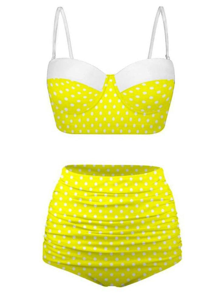 Yellow Polkadot High Waist Retro Bikini