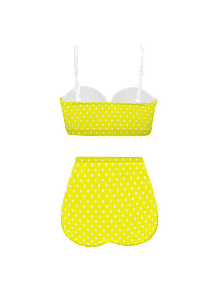 Yellow Polkadot High Waist Retro Bikini - Poison Arrow Retro