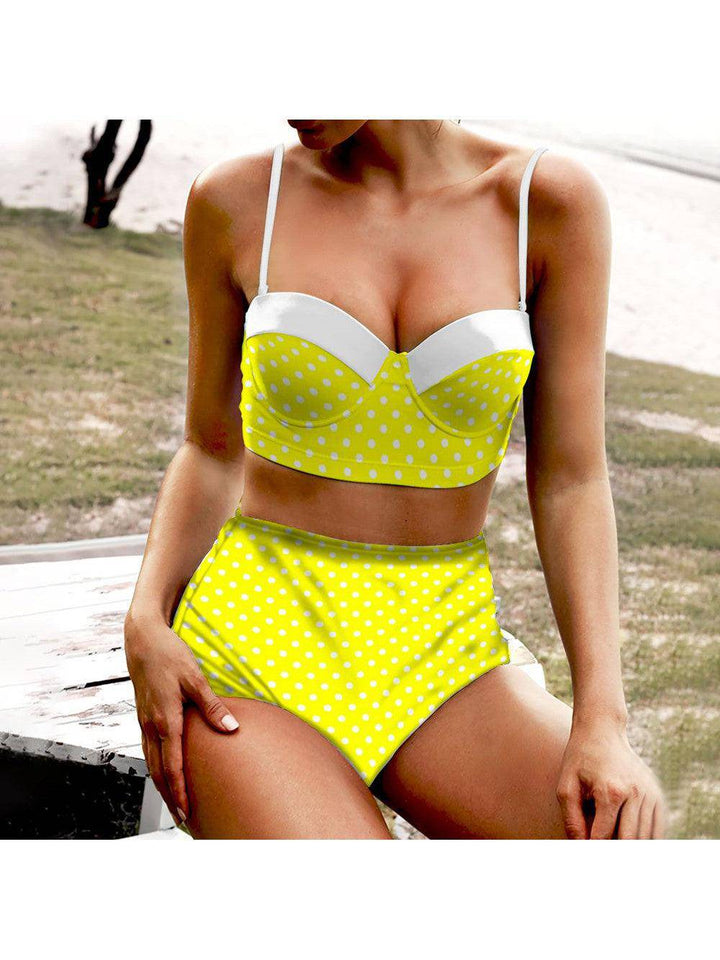 Yellow Polkadot High Waist Retro Bikini